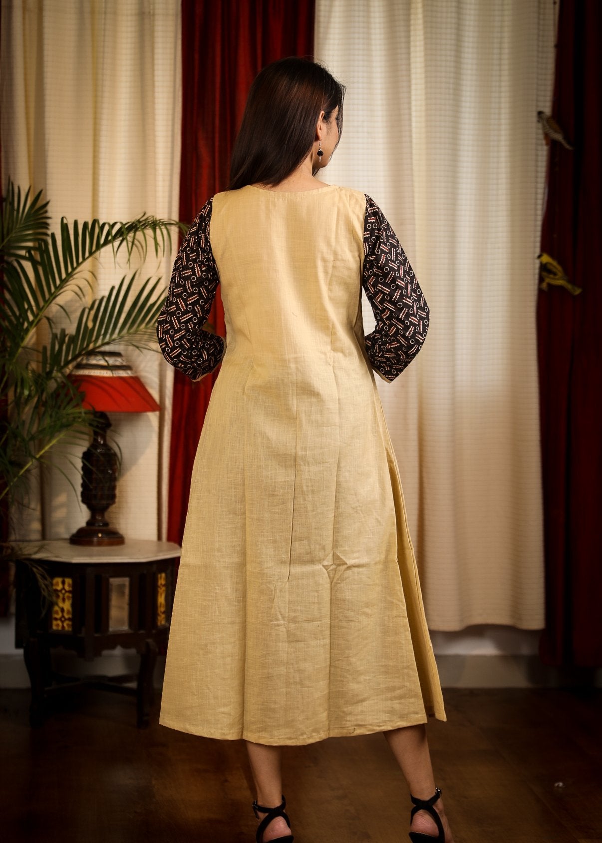 A Line Smart Ajrakh Combination Kurta / One Piece Dress