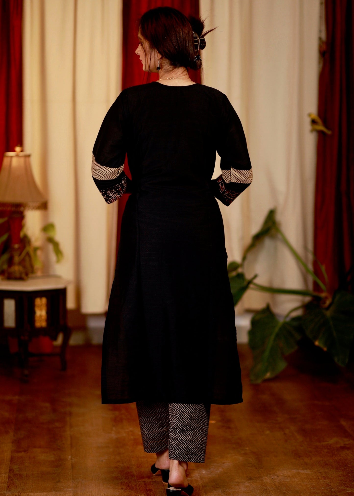 Straight cut Cotton Ajrakh Kurta with Contrast Ajrakh Neck Line