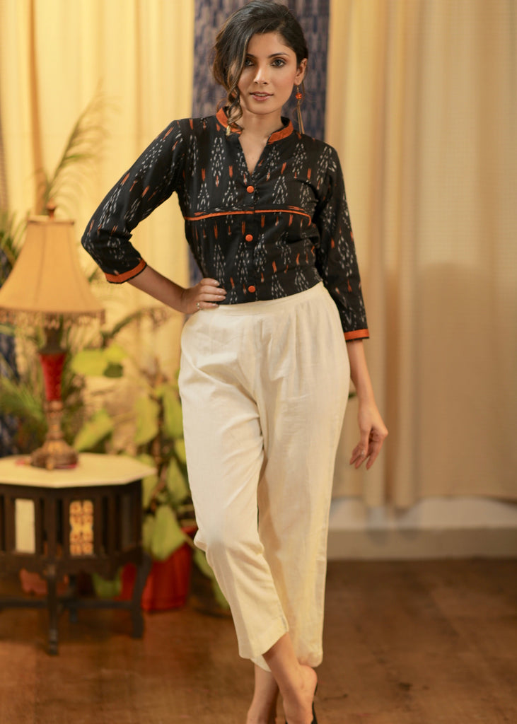 Pure handloom cotton off white pant