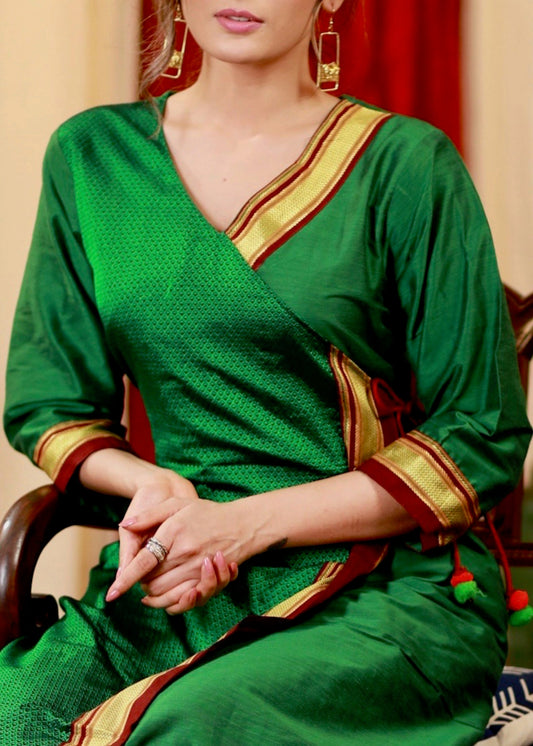 A- Line cotton silk Kurta / One Piece Dress with Maharashtrian Khun fabric