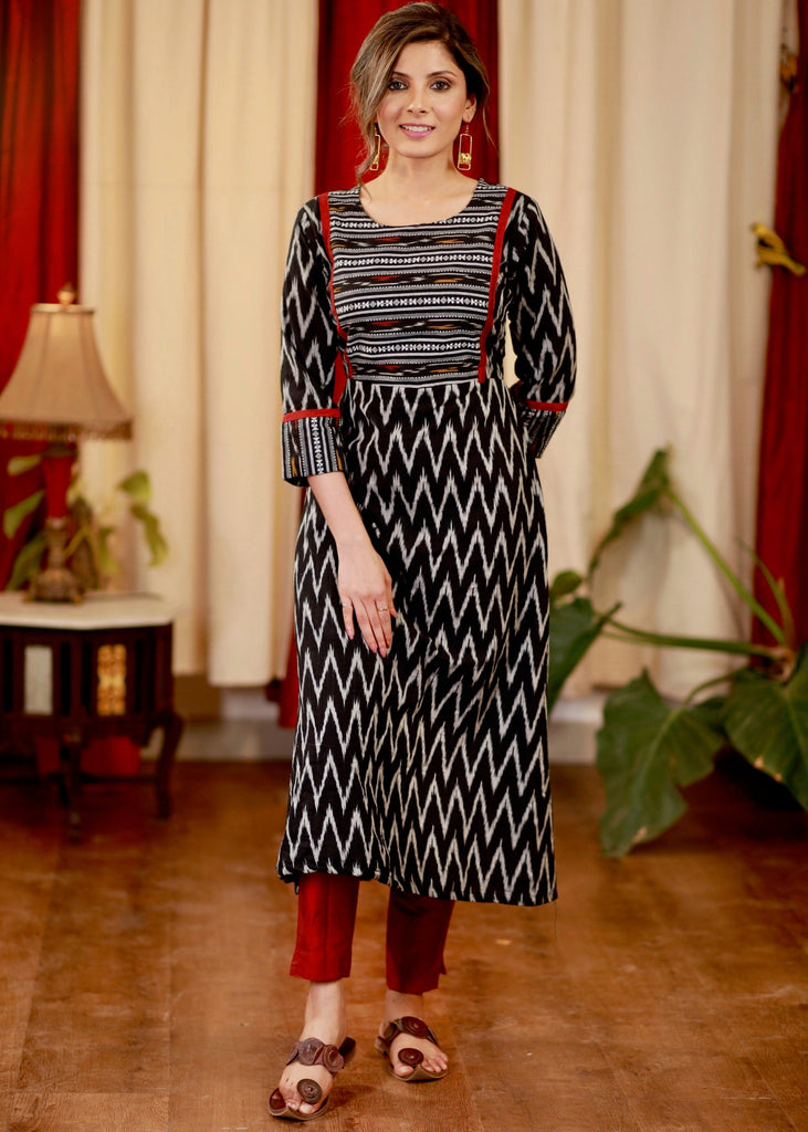 A - Line Ikat Combination Kurta / One Piece Dress