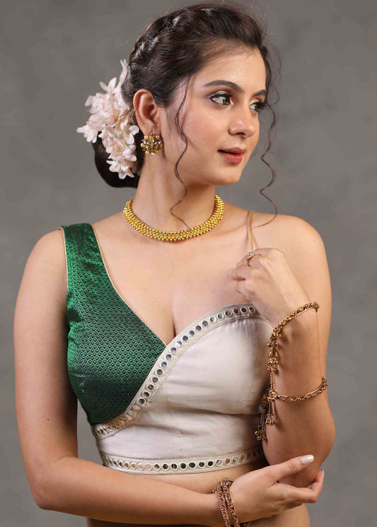 Classy Chanderi and Khun Combination Blouse with One Shoulder Strap