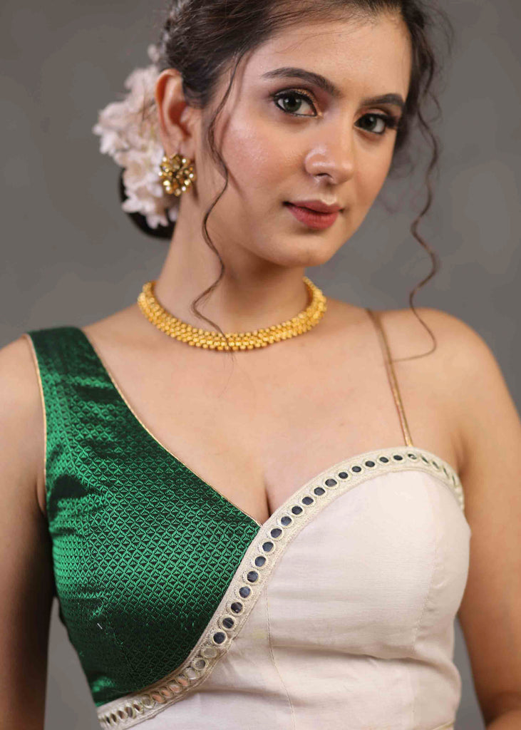 Classy Chanderi and Khun Combination Blouse with One Shoulder Strap