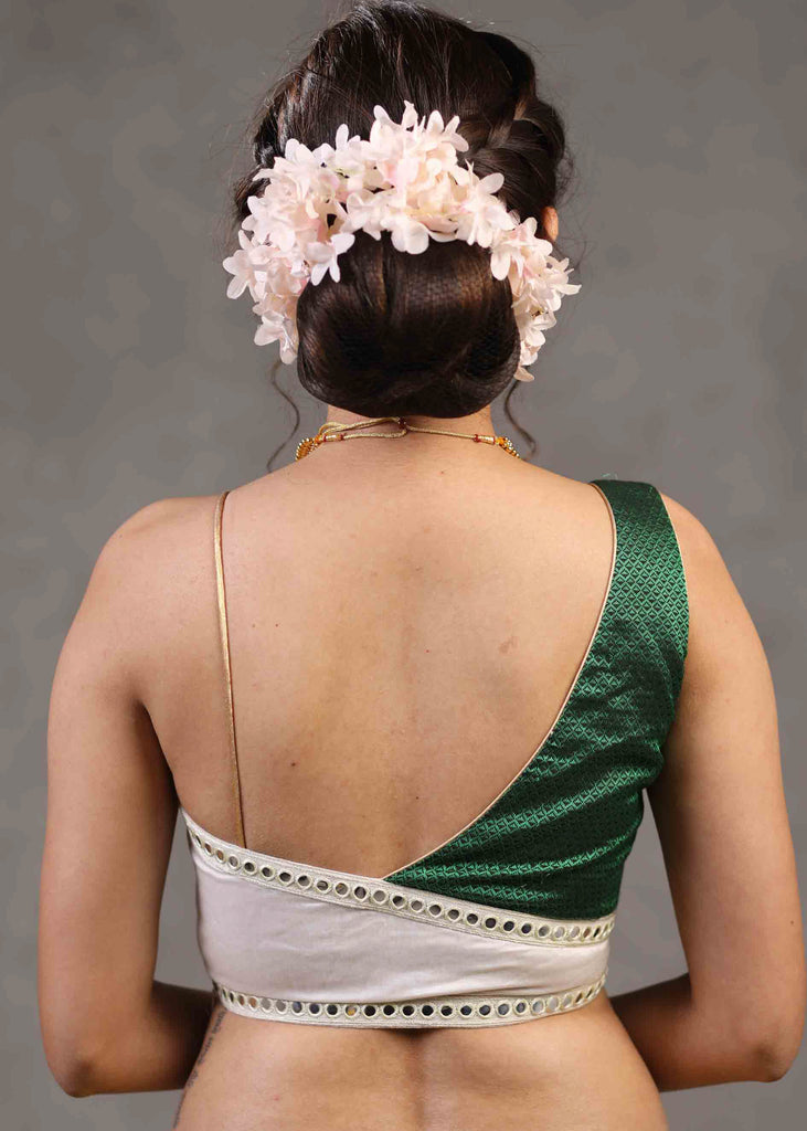 Classy Chanderi and Khun Combination Blouse with One Shoulder Strap