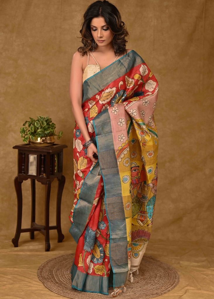 Exclusive Tussar Silk Saree with Kalamkari Painting