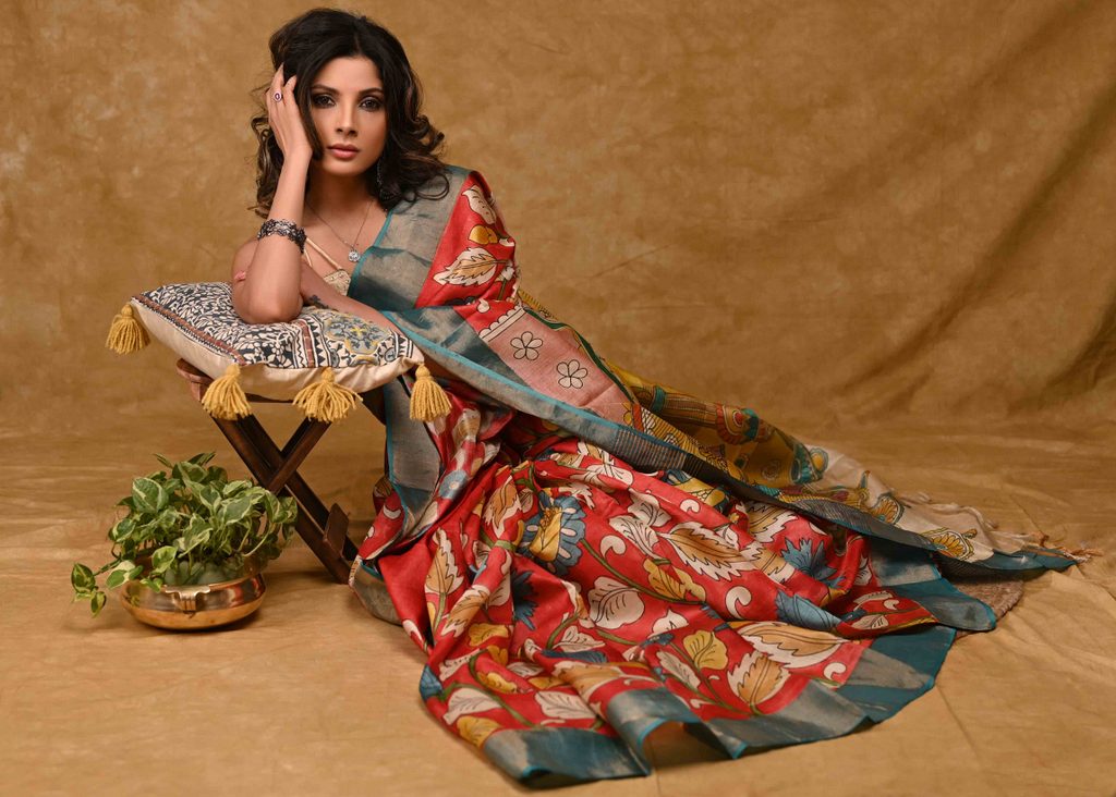 Exclusive Tussar Silk Saree with Kalamkari Painting