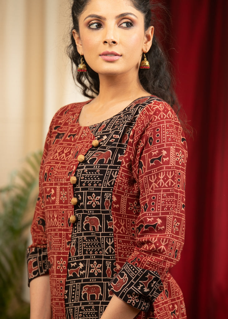 Exclusive abstract printed Ajrakh combination cotton top