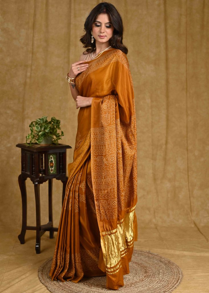 Chic Mustard Ajrakh Print Modal Saree