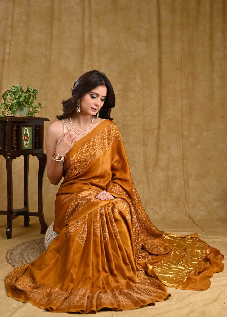 Chic Mustard Ajrakh Print Modal Saree