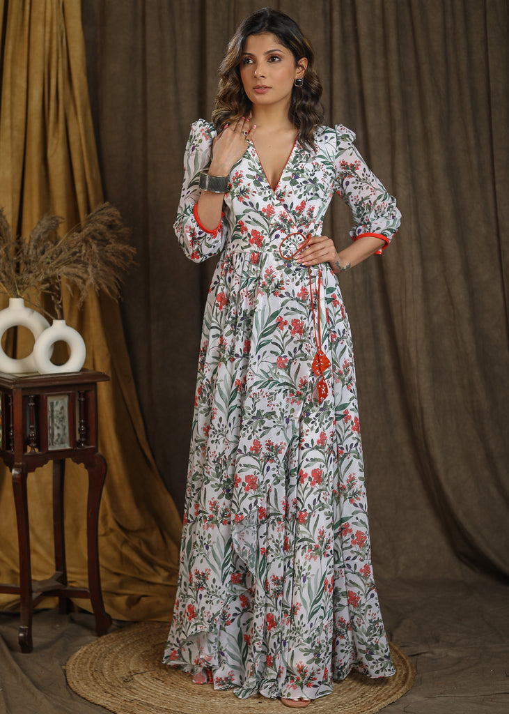 Elegant printed asymetrical maxi dress