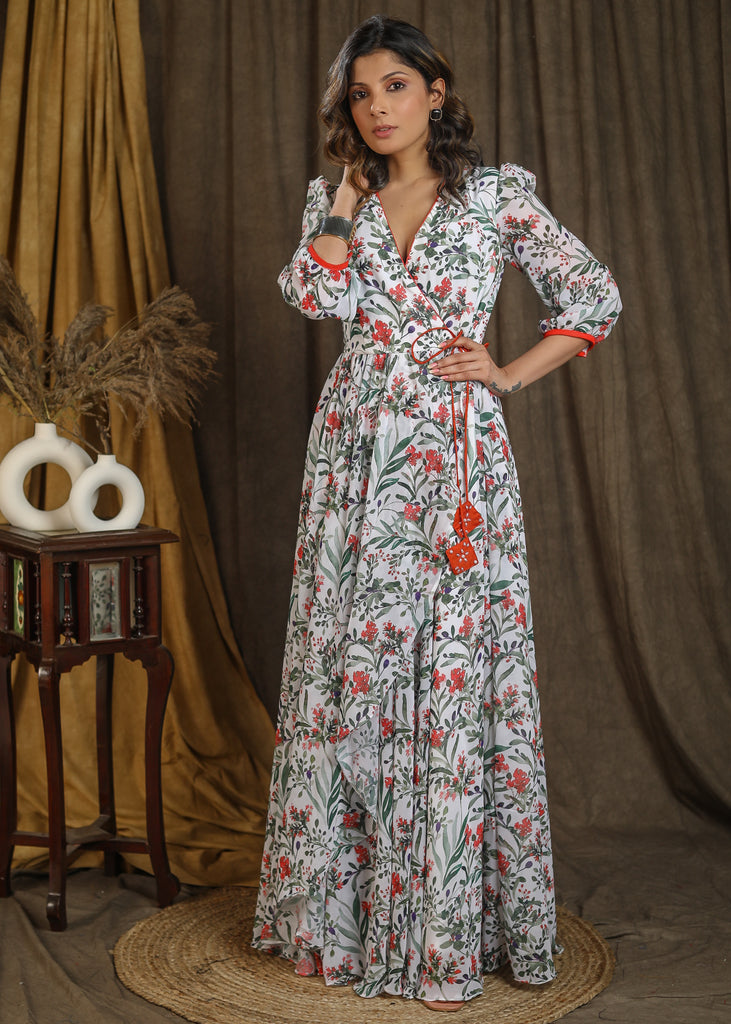 Elegant printed asymetrical maxi dress
