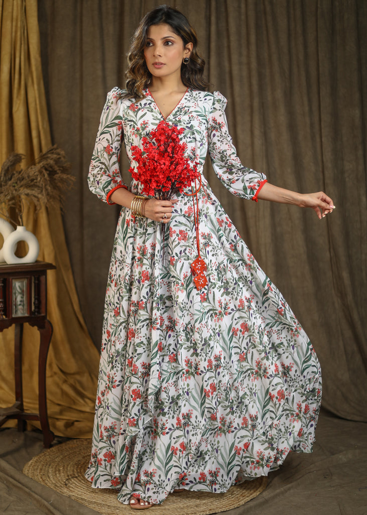 Elegant printed asymetrical maxi dress