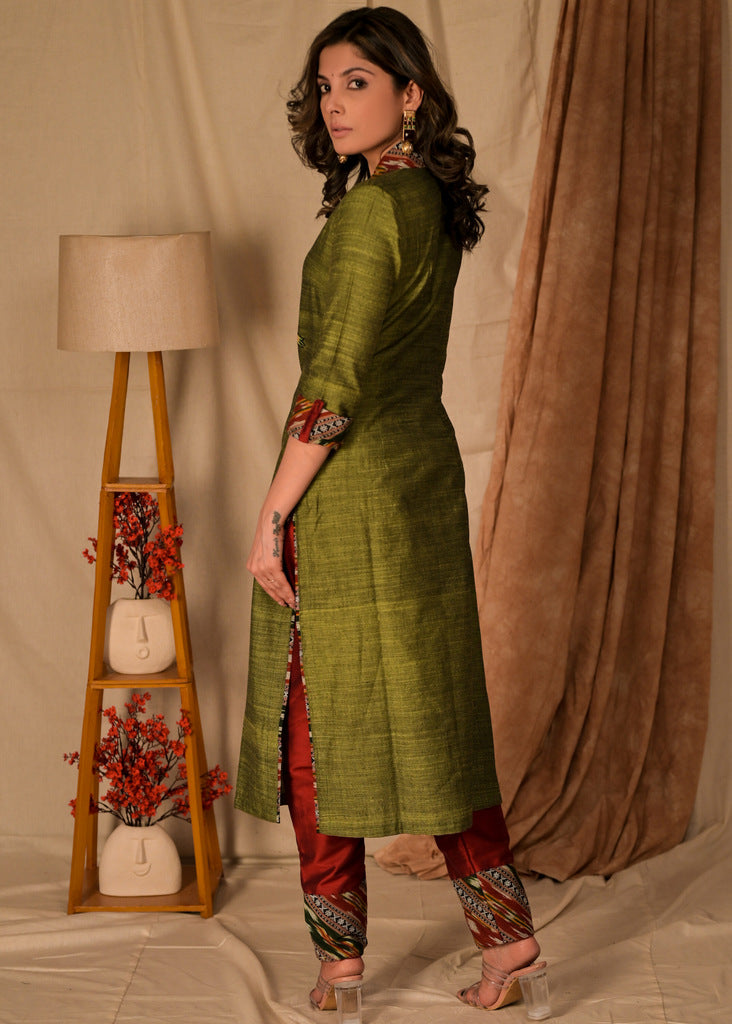 Exclusive Pure Cotton Straight Cut Kurta with Hand painted Madhubani Embroidered Applique - Pant Optional