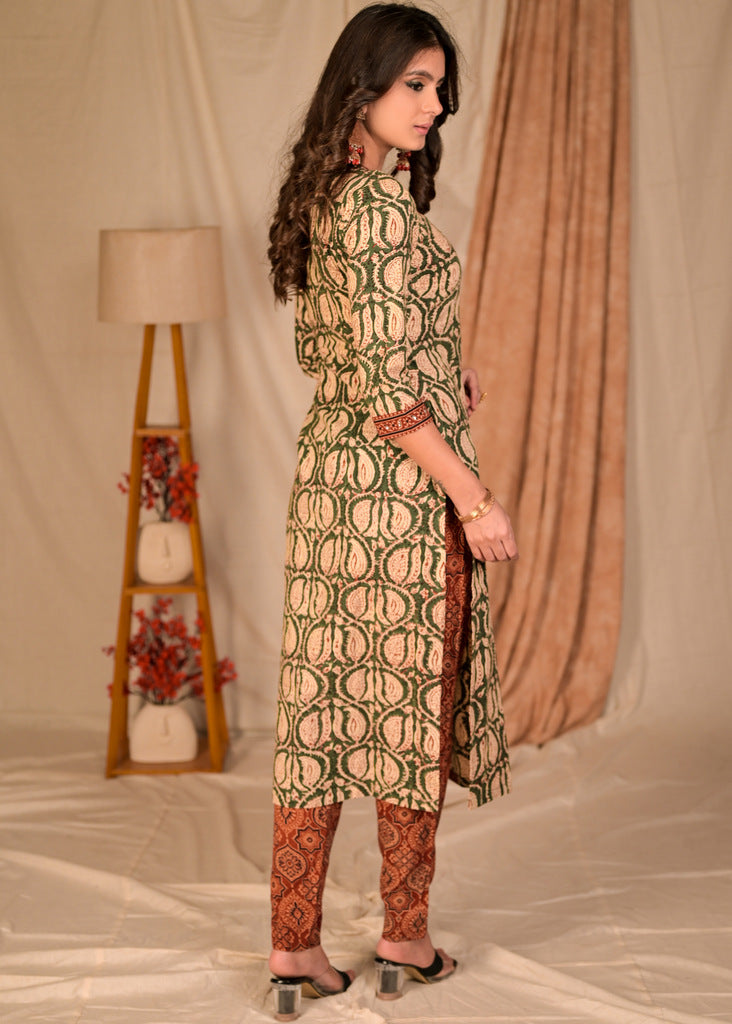Classy Straight Cut Cotton Flower Printed Crossover Style Kurta - Pant Optional