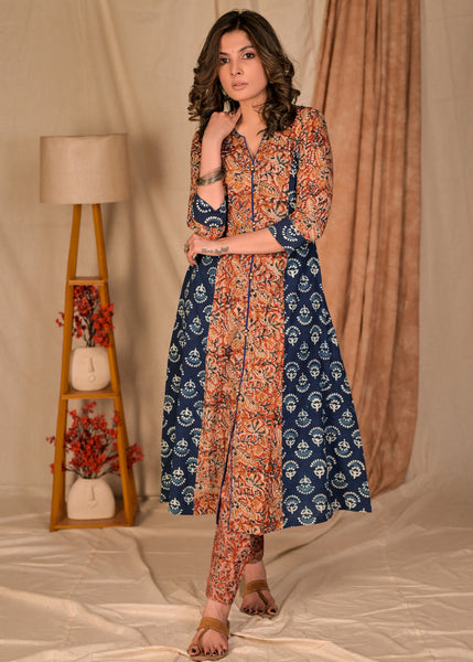 A Line Kalamkari & Indigo Combination Kurta - Kalamkari Pant Optional