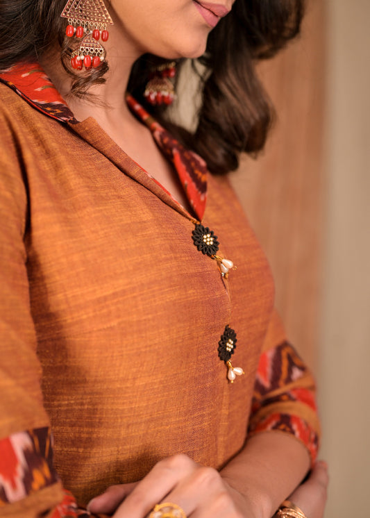 Elegant Pure Cotton Hand painted Madhubani Kurta - Ikat Pant Optional