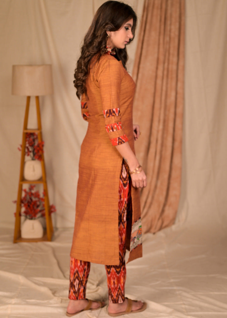 Elegant Pure Cotton Hand painted Madhubani Kurta - Ikat Pant Optional