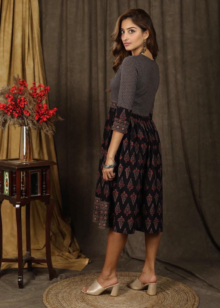 Beautiful Ajrakh combination gathered dress