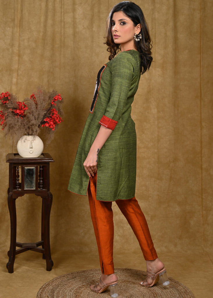 Stylish Pure Cotton Tunic with Batik Print on Front and Contrast Detailing