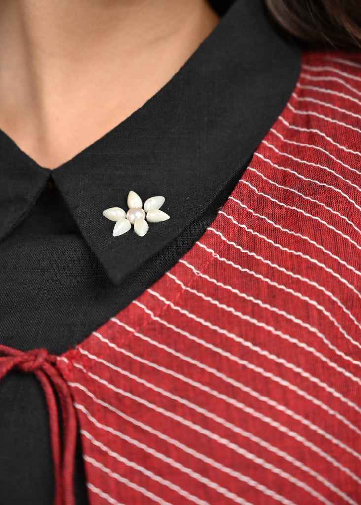 Classy Cotton Off-white Maroon Jacket Style Tunic with Black Inner