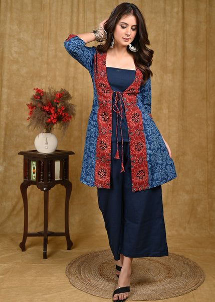 Exclusive Cotton Ajrakh Combination Jacket Style Tunic with Inner