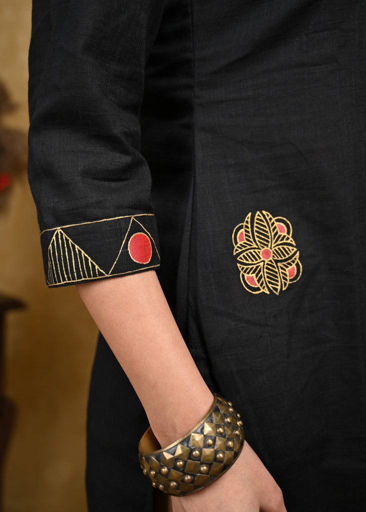 Elegant Hand Painted Black Cotton Tunic