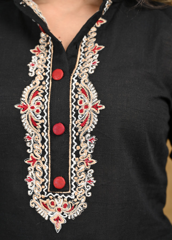 Beautiful Embroidered Black Cotton Tunic