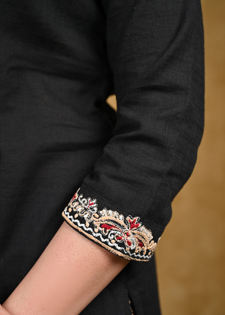 Beautiful Embroidered Black Cotton Tunic