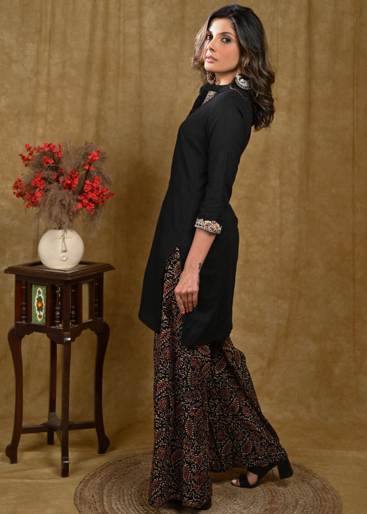 Beautiful Embroidered Black Cotton Tunic