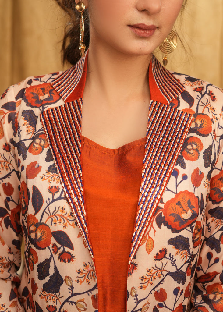 Smart Casual Floral Embroidered Jacket - Inner optional