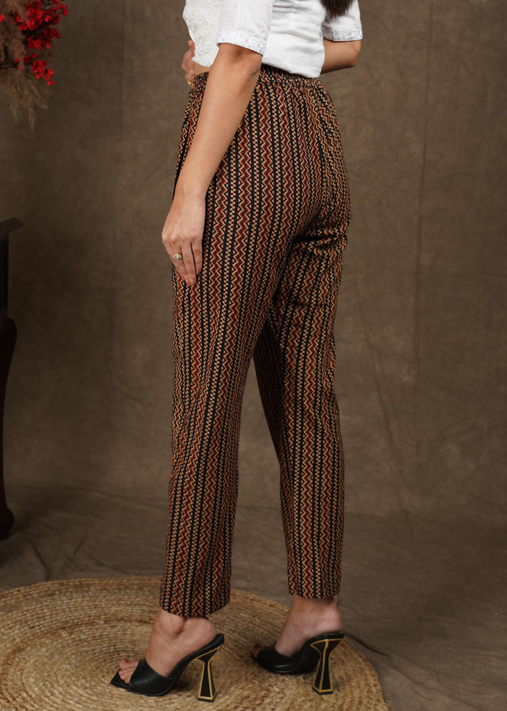 Striped Ajrakh casual fitted trouser