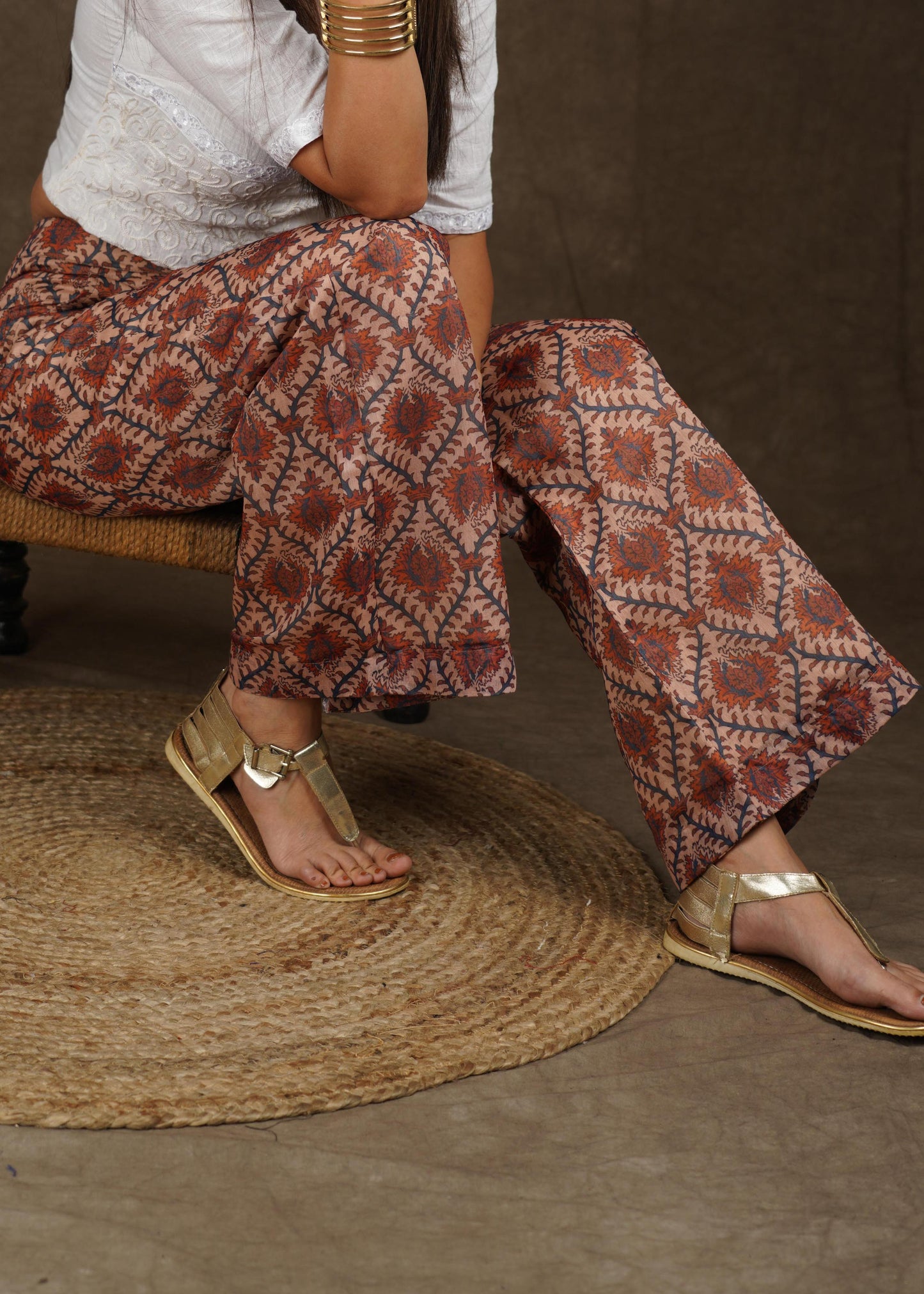 Elegant chanderi Boroque print wide leg straight fit pant