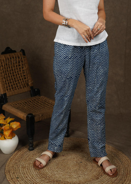 Smart casual striped indigo narrow fitted trouser
