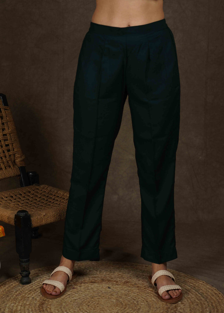 Classy bottle green rayon narrow fitted trouser