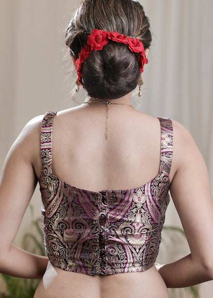 Smart and Trendy Black based Pure Banarasi Blouse .Lining Given