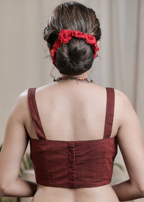 Trendy Maroon Pin Tuck Handloom Cotton Blouse. Lining Given