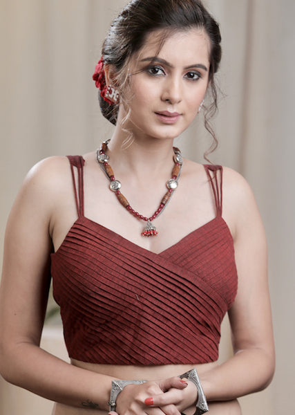 Trendy  Maroon Pin Tuck Handloom Cotton  Blouse. Lining Given