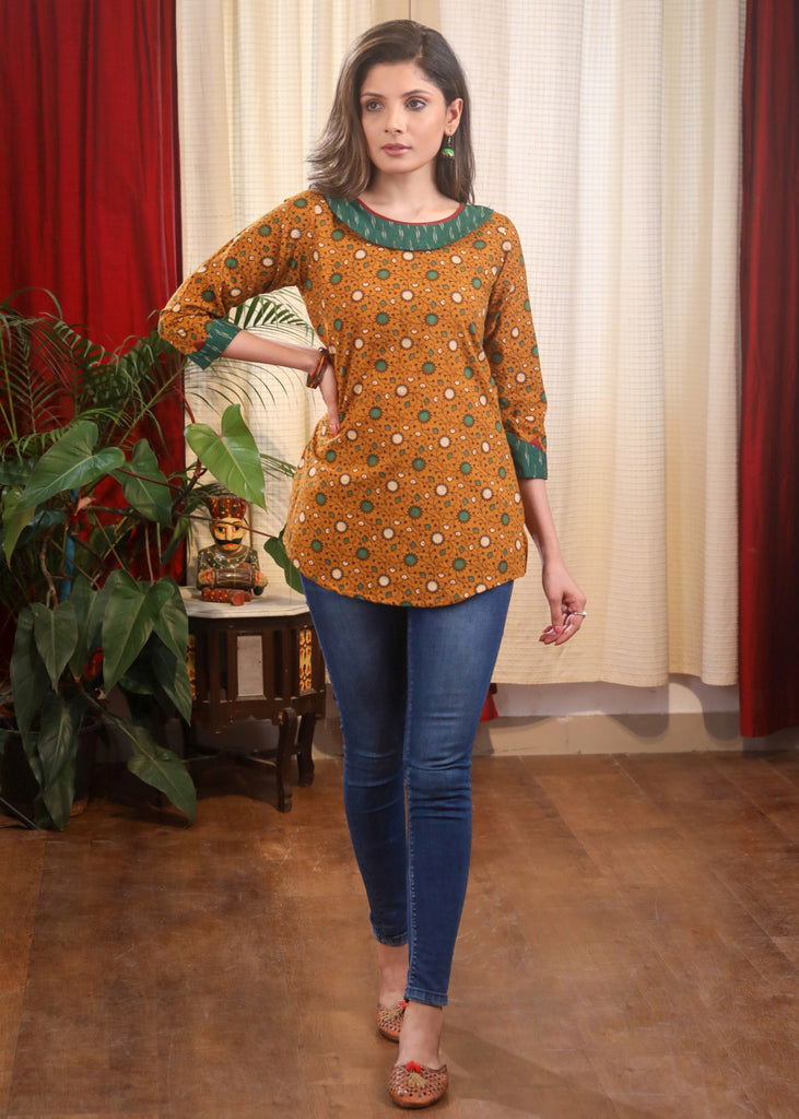 Mustard Cotton Block Printed Top