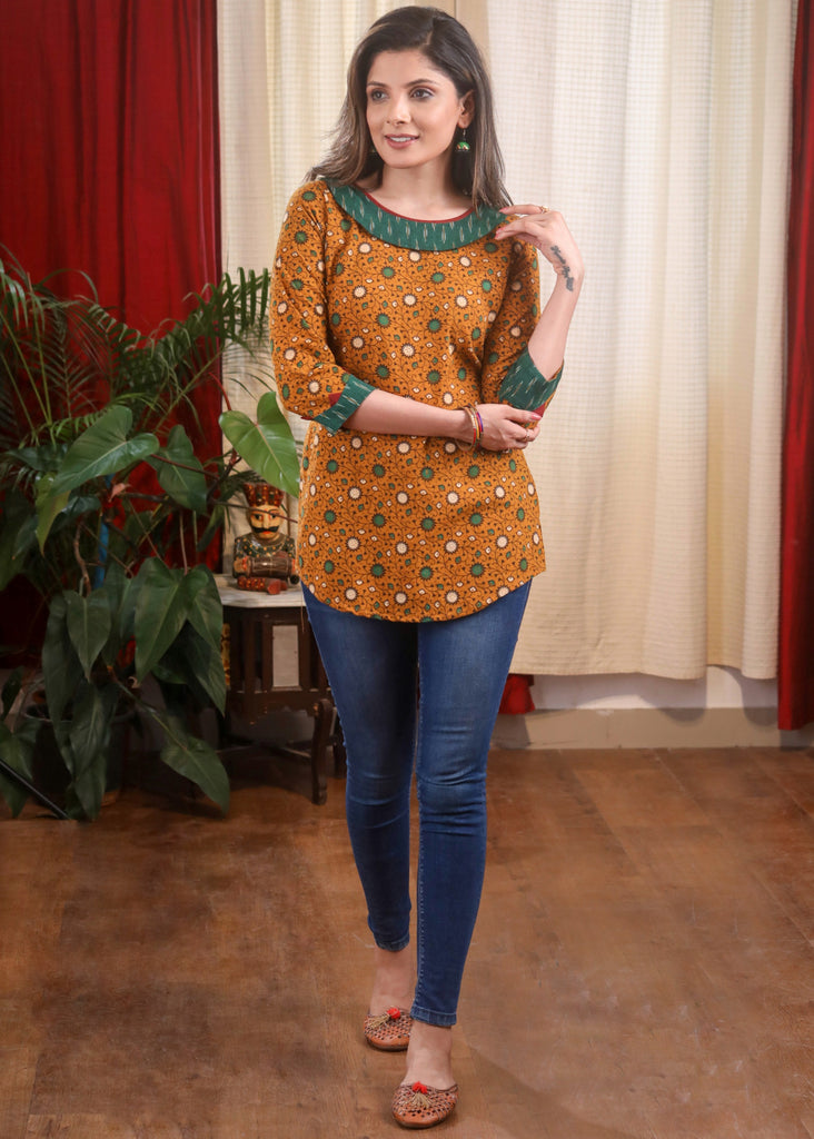 Mustard Cotton Block Printed Top