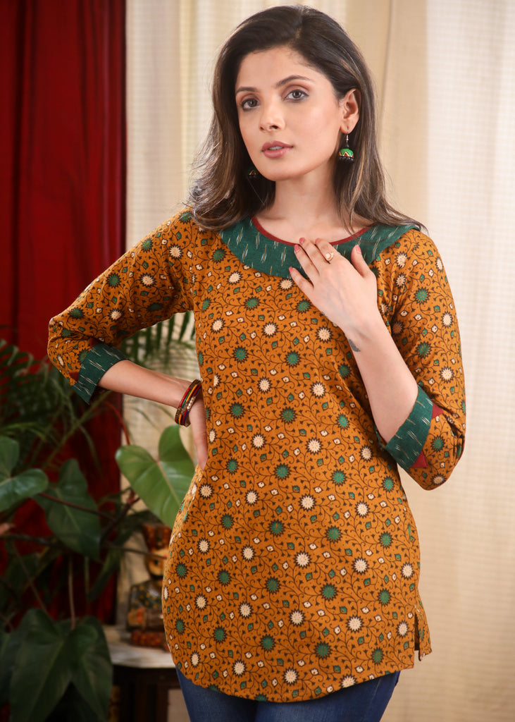 Mustard Cotton Block Printed Top