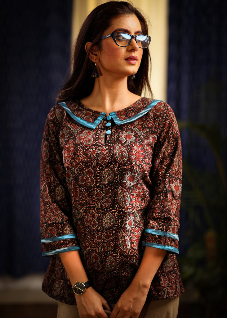 Black Ajrakh block printed designer top