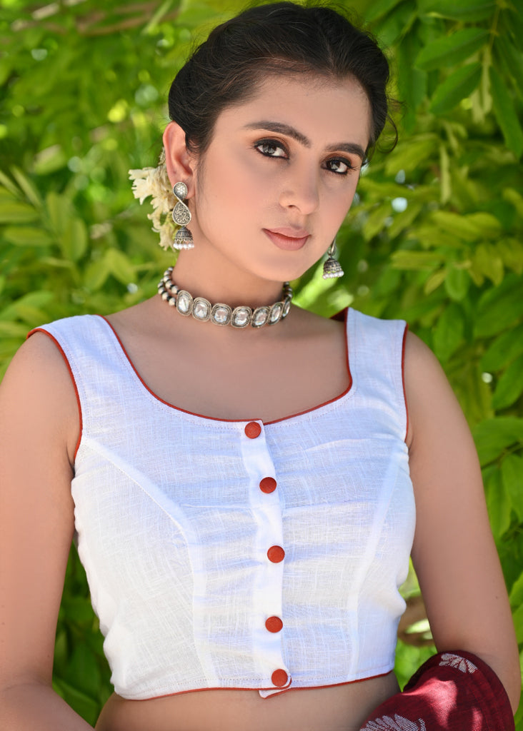 Standout White Sleeveless Blouse with Beautiful Fish Painting on the Back