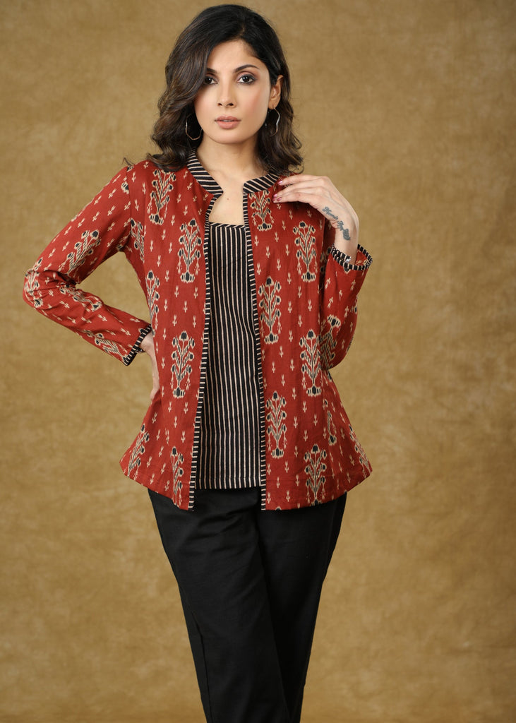 Stylish Maroon Ajrakh Jacket