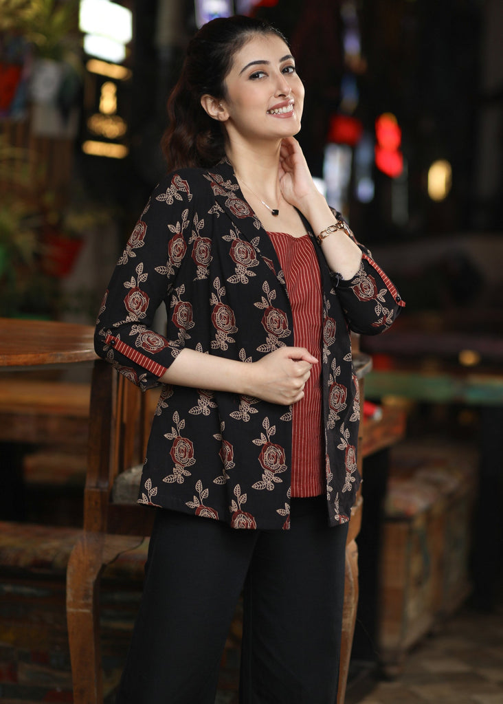 Classic Black Floral Ajrakh Jacket