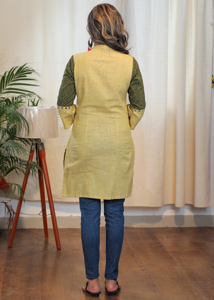 Trendy Ajrakh Tunic With Beautiful Handmade Kutch Mirror Embroidery