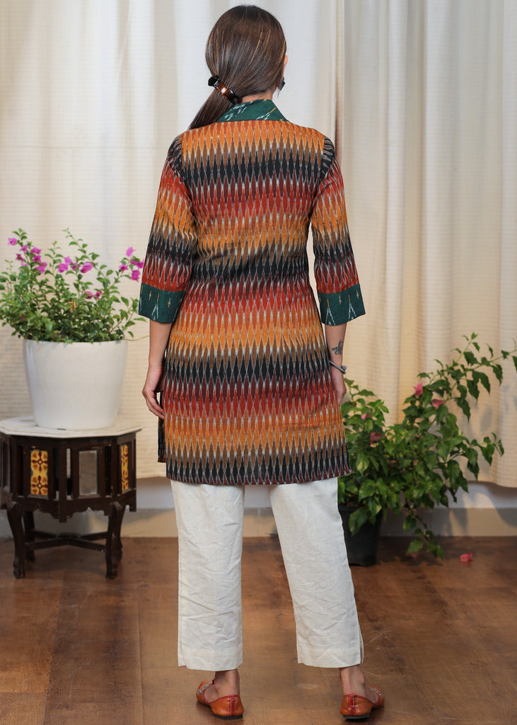 Graceful Ikat Combination tunic With Hand made Kutch Mirror Work Embroidery