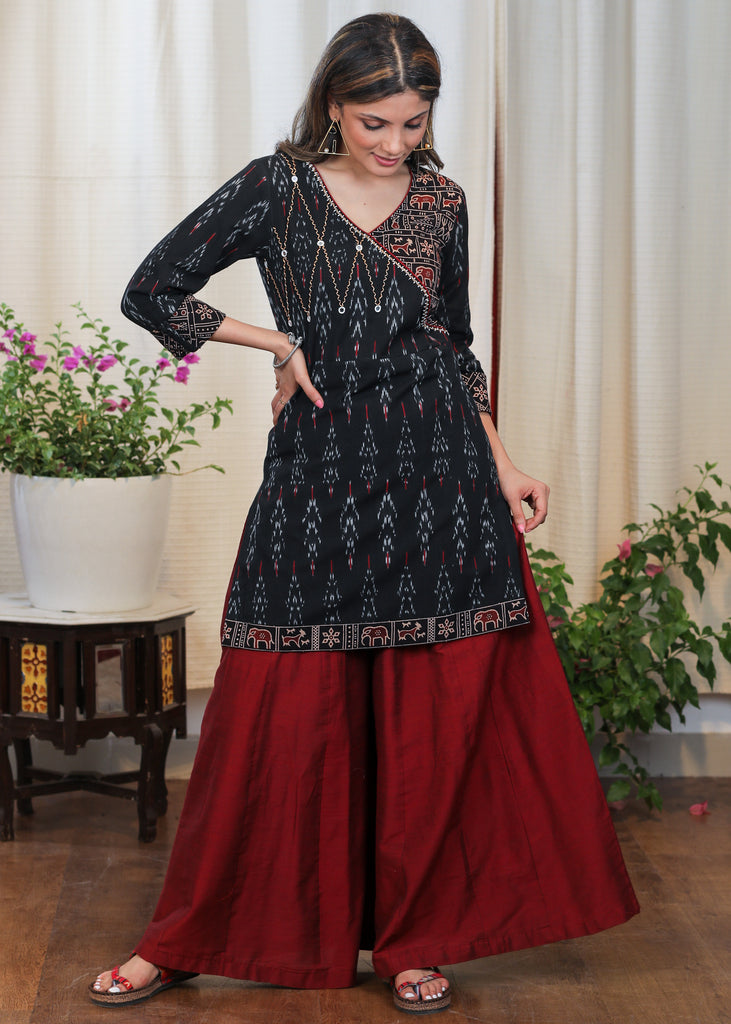 Exclusive Cotton Ikat and Ajrakh Combination Tunic With Mirror Embroidery