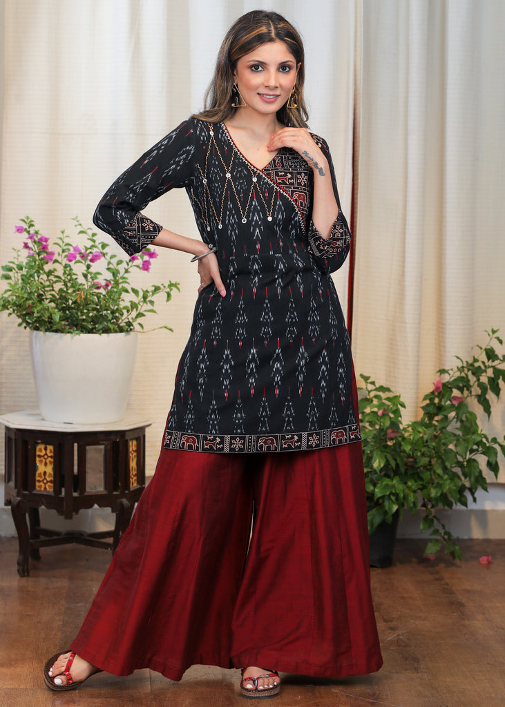 Exclusive Cotton Ikat and Ajrakh Combination Tunic With Mirror Embroidery