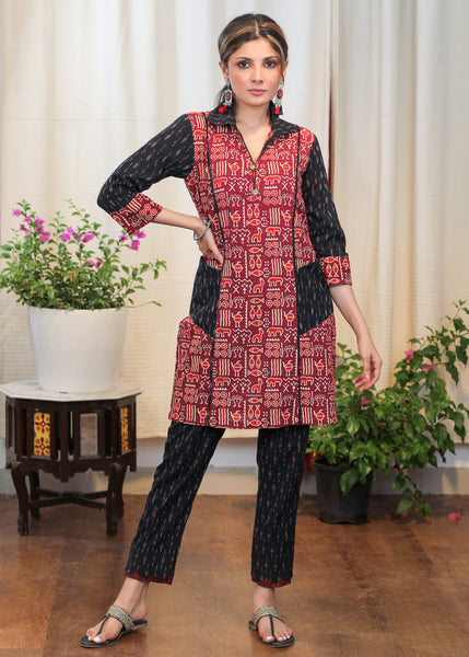 Trendy Cotton Animal Ajrakh and Ikat Combination Tunic