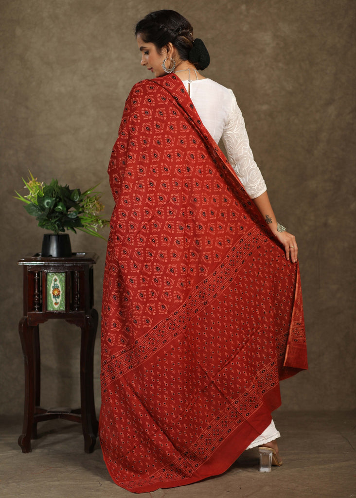 Classy Red cotton Ajrakh dupatta